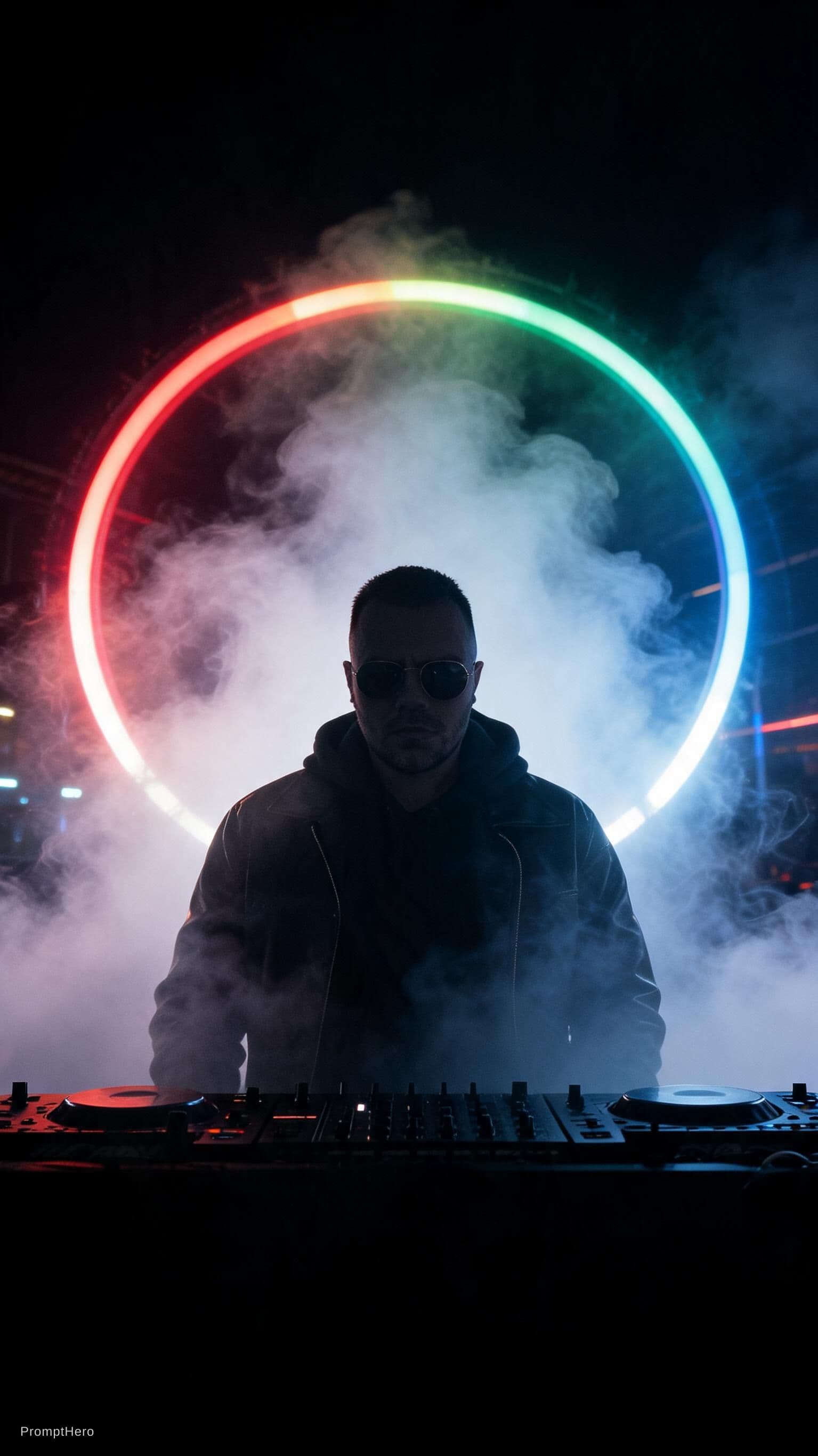 Hero prompt: creative silhouette photo of a DJ on stage facing ... - Hero