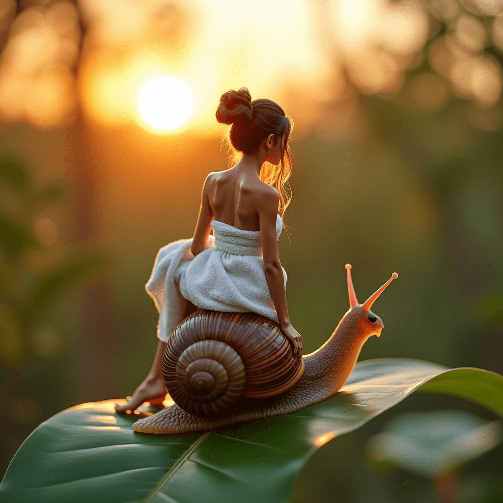 FLUX prompt: Photograph of a miniature woman, wearing a towel, ... - FLUX