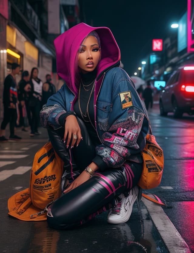 DreamShaper prompt: the model Nicki Minaj wear a Vetements jacket, hoo... - DreamShaper