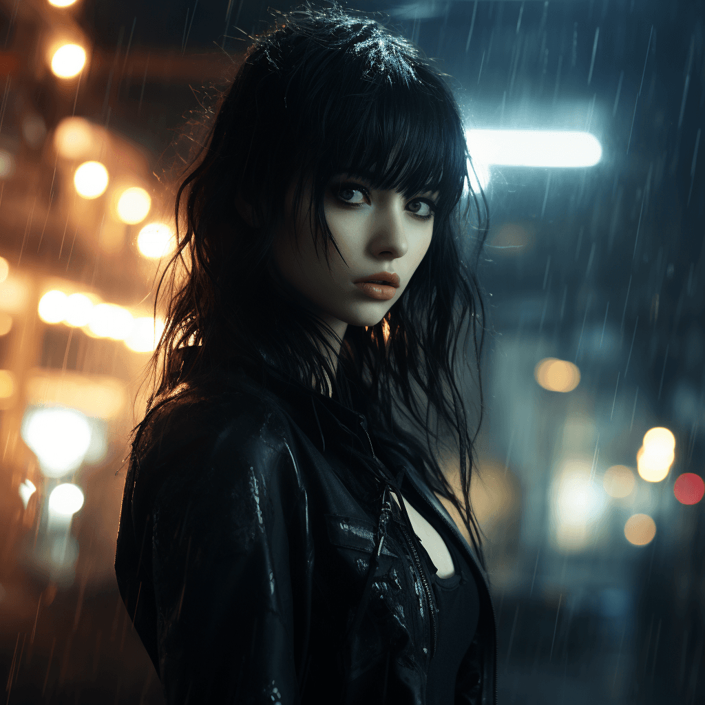 Jessica in the rainy night - Midjourney