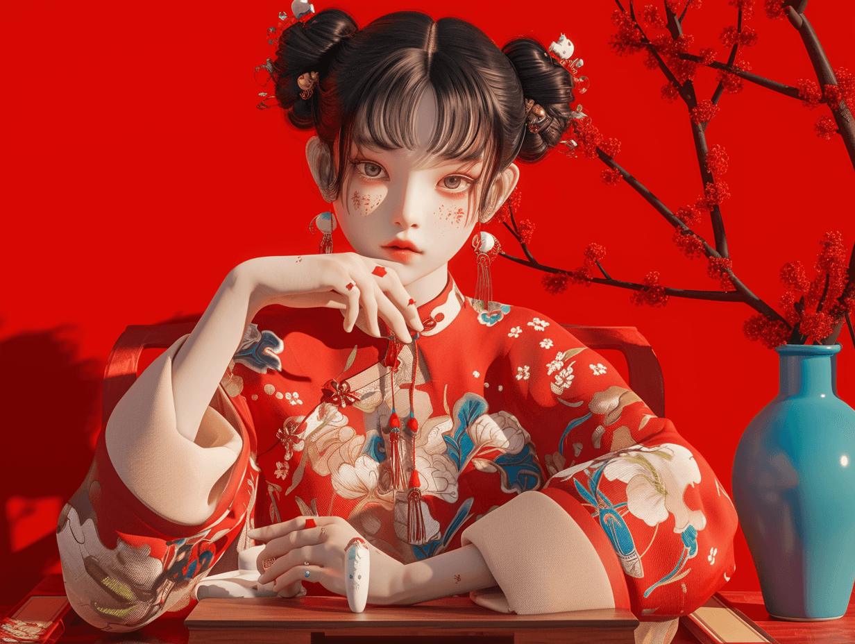 Midjourney prompt: 3D art, C4D, IP image, full-frontal portrait, a Ch... - Midjourney