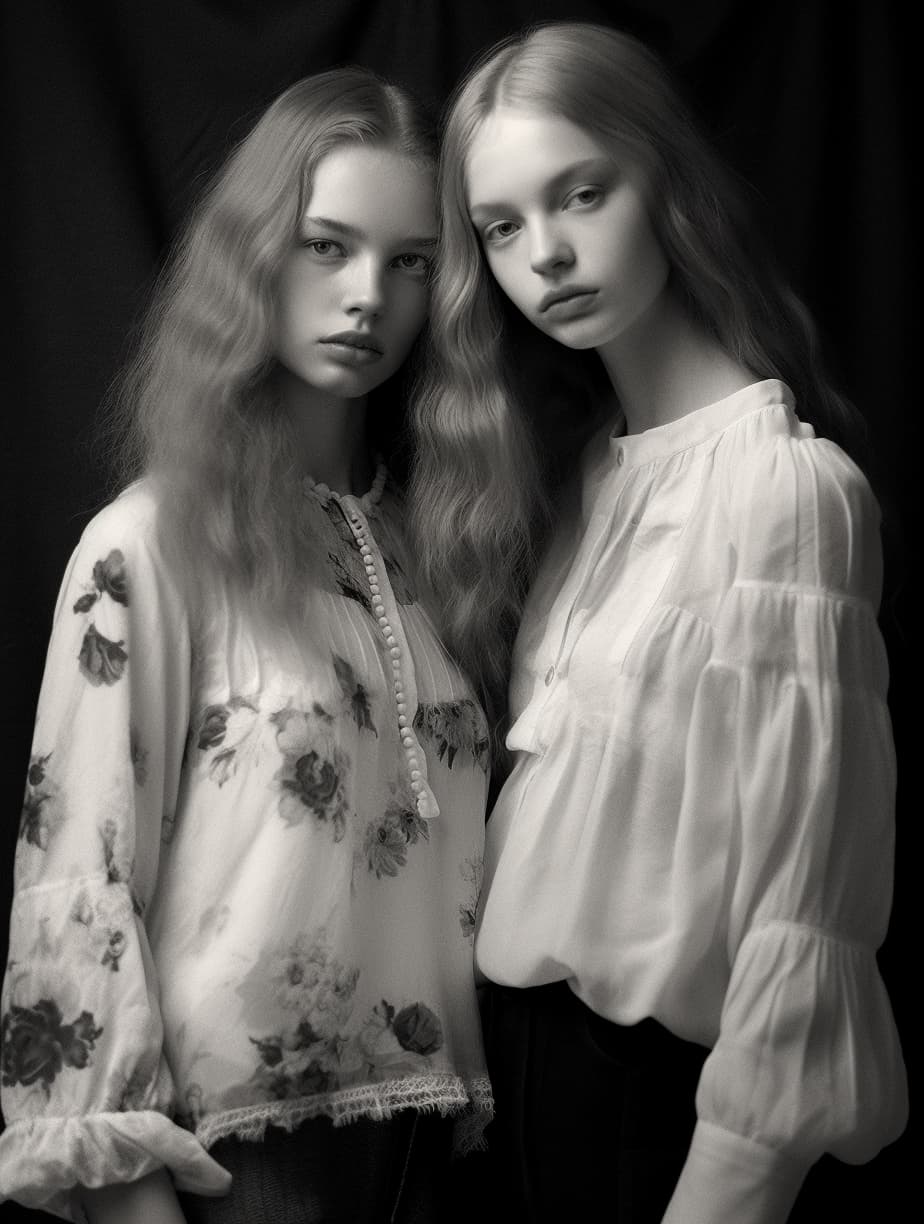 Midjourney prompt: a couple of women standing next to each other, in ... - Midjourney