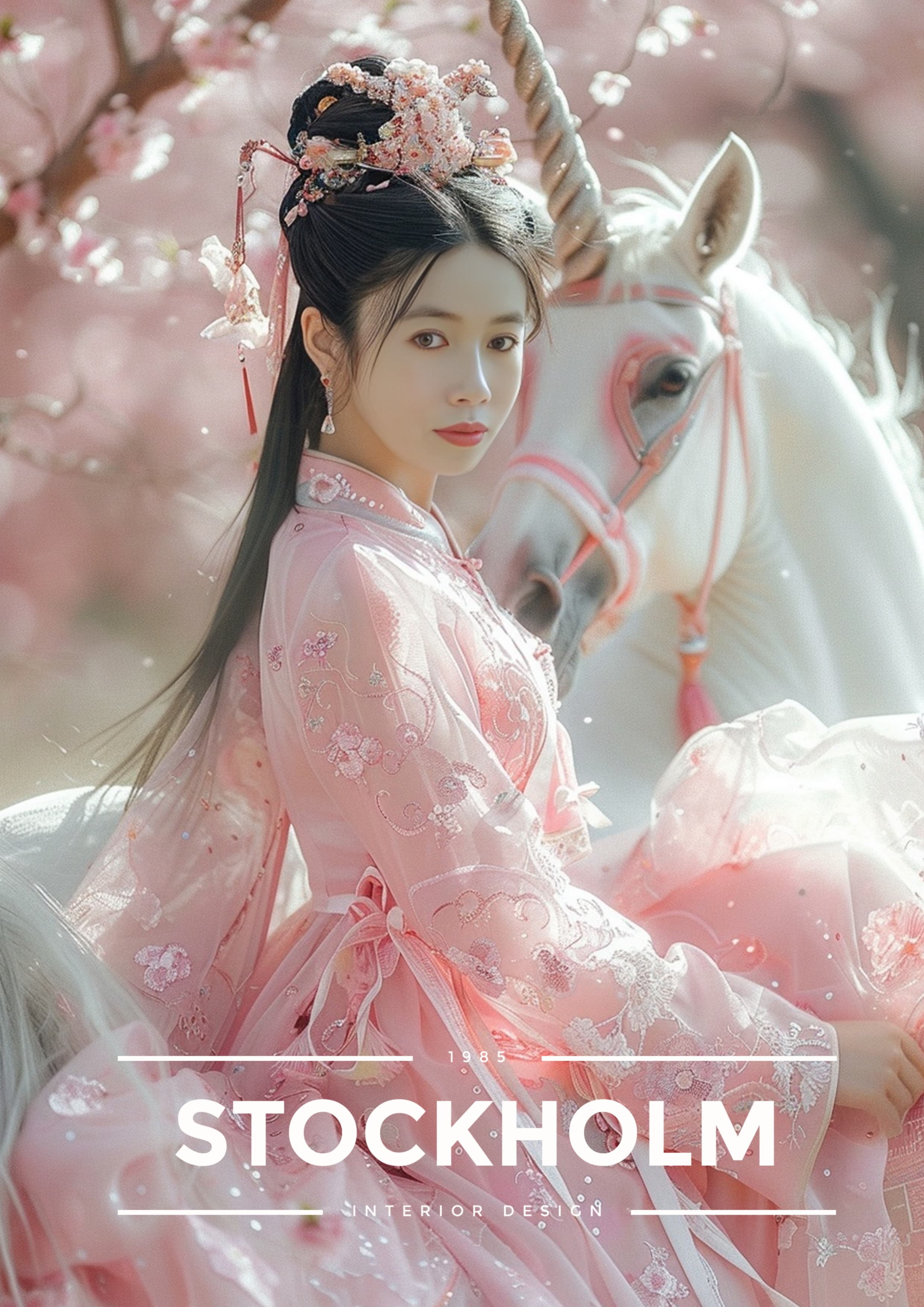 Midjourney prompt: 一个穿着粉色公主裙的中国女孩骑在独角兽的背上,公主鞋,全身,一个梦幻般的童话故事,积极的视角,丰富的... - Midjourney