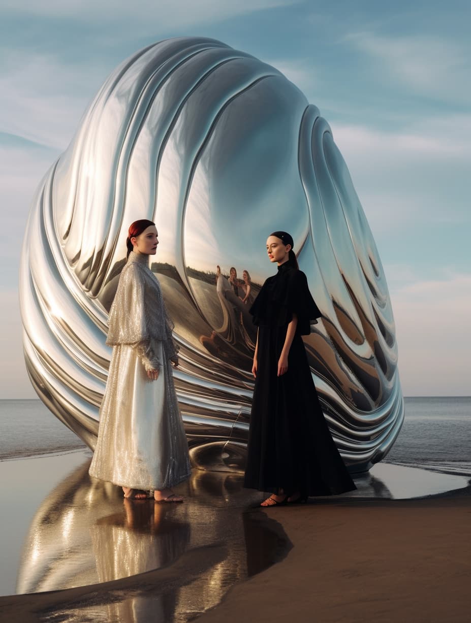 Midjourney prompt: a couple of women standing next to each other on a... - Midjourney