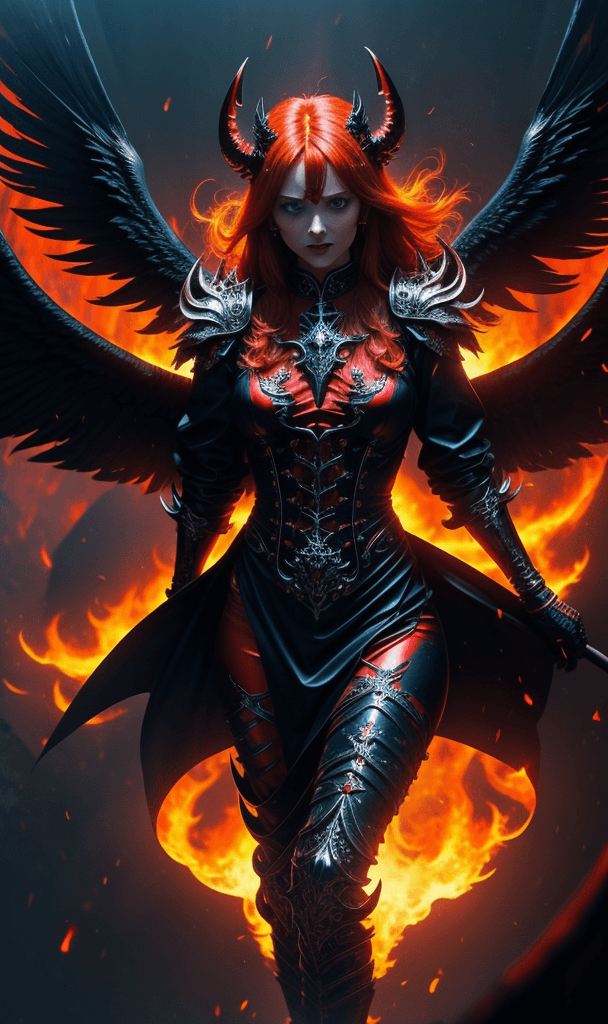 Stable Diffusion prompt: Satan in heaven, fiery outfit , vast black wings ,... - Stable Diffusion