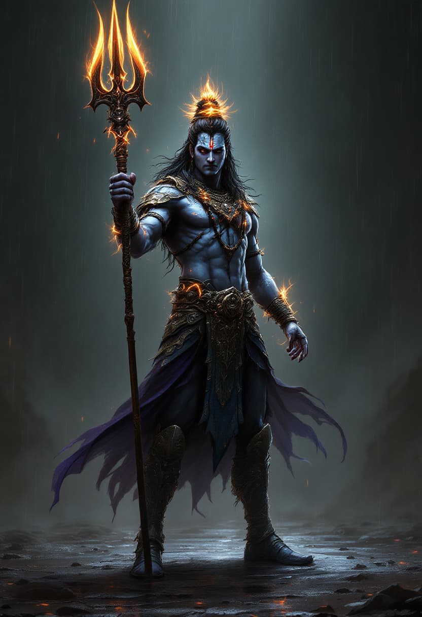 FLUX prompt: digital wallpaper, Lord Shiva the warrion, trishul... - FLUX