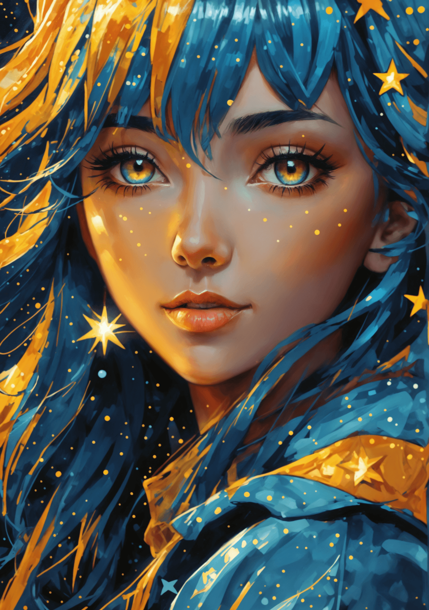 Stable Diffusion prompt: illustration of a girl with blue hair, art print,... - Stable Diffusion