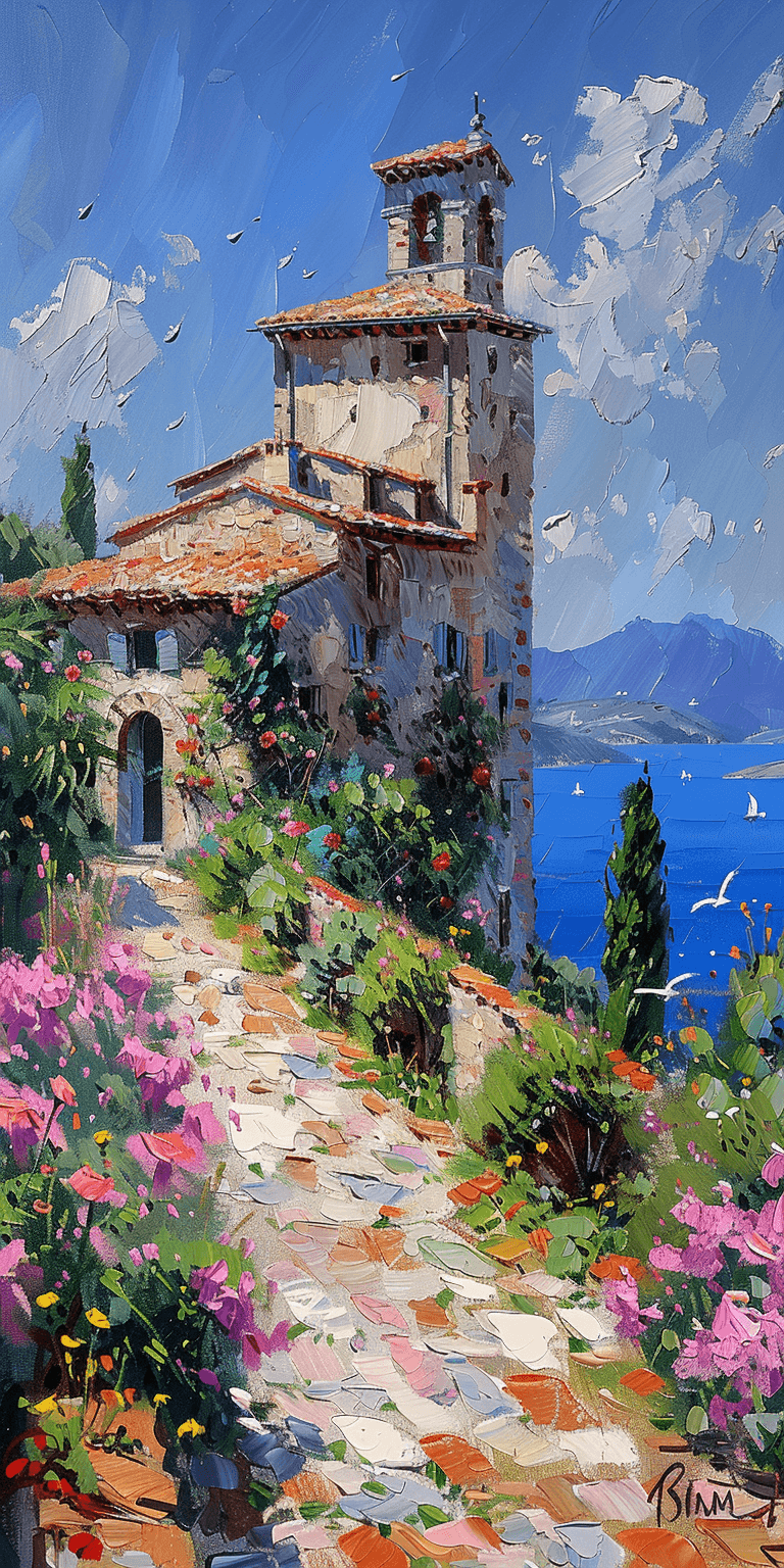 Midjourney prompt: Impressionist painting of a Tuscan villa, oil on c... - Midjourney