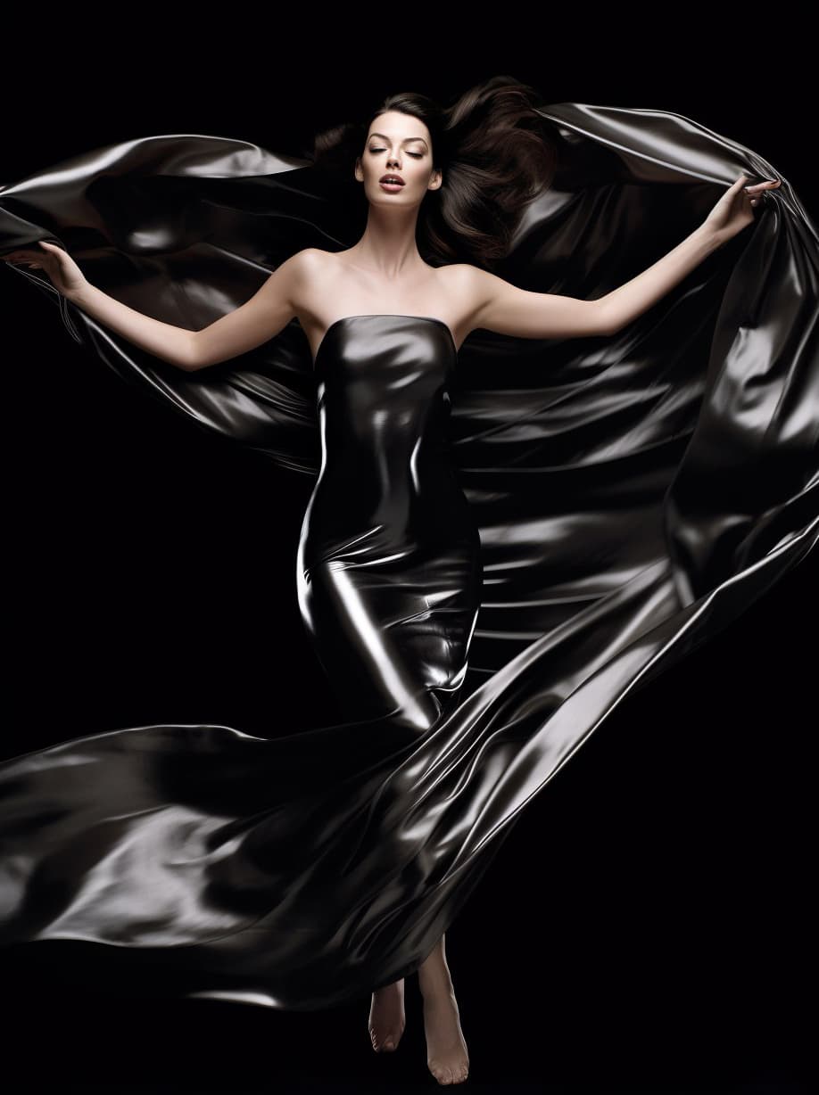 Midjourney prompt: a woman in a black dress posing for a picture, lat... - Midjourney