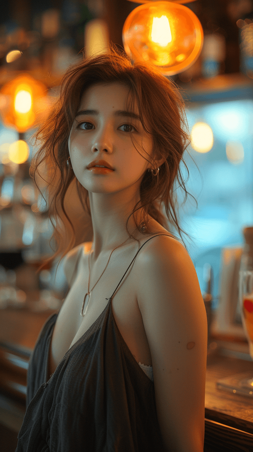 Midjourney prompt: girl in the bar looking away, in the style of hall... - Midjourney