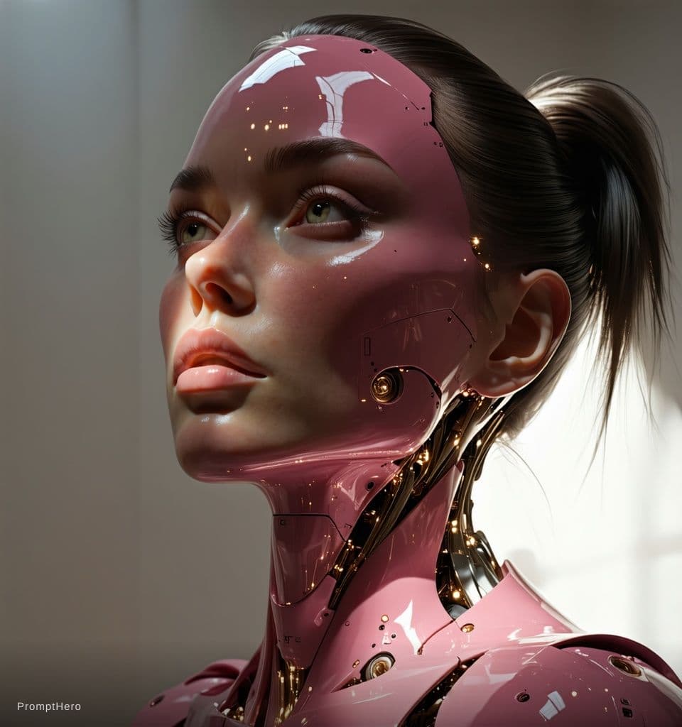 Hero prompt: woman bionic ceramic glossy pink face sculpture, p... - Hero