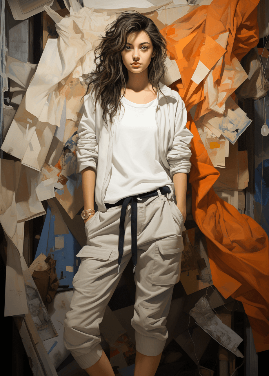 Midjourney prompt: a teen girl in white top and jeans is sitting, in ... - Midjourney