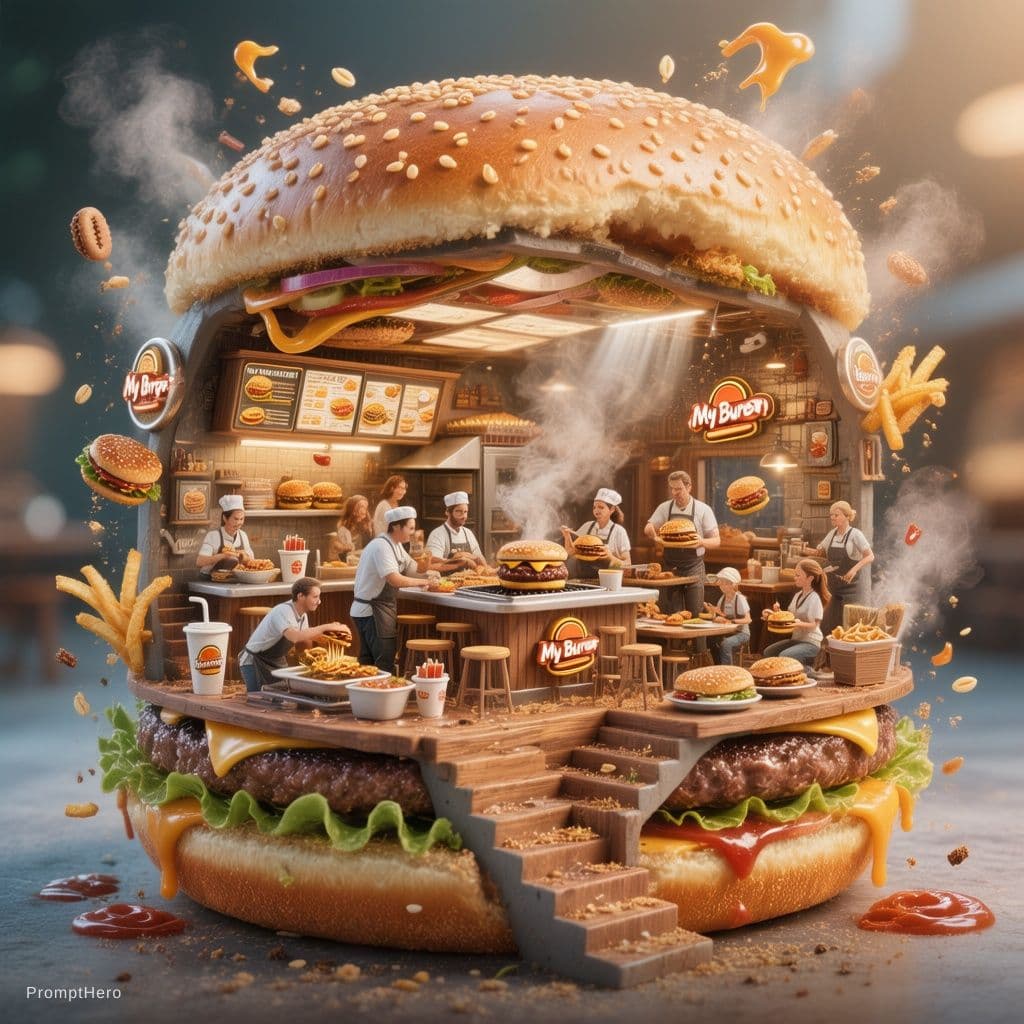 Hero prompt: Ultra-realistic 3D miniature diorama of a **My Bur... - Hero
