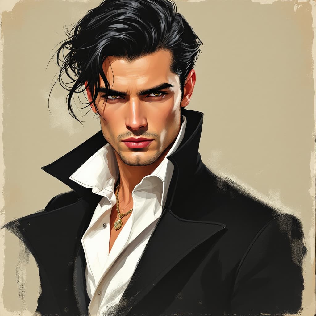 FLUX prompt: Vintage fashion poster of an elegant man with blac... - FLUX