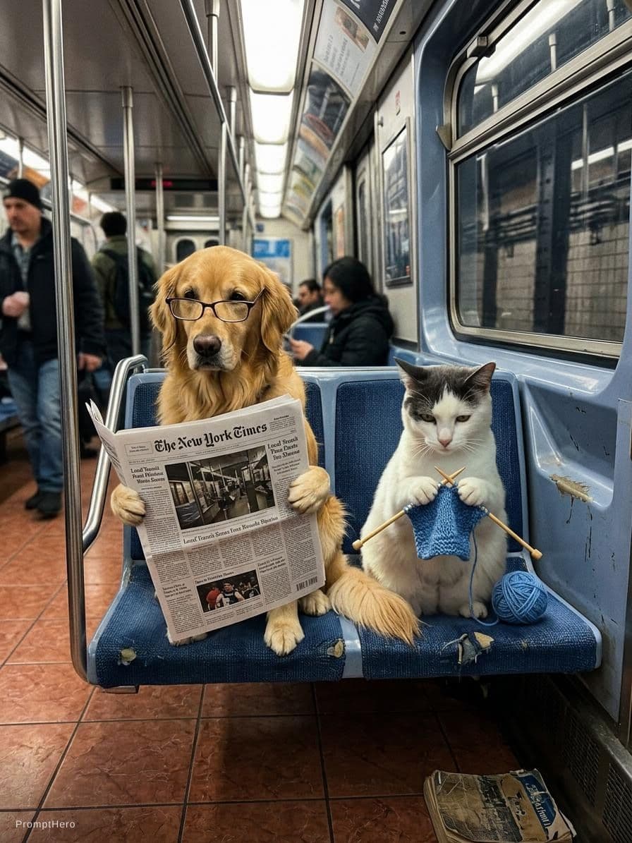 Hero prompt: A golden retriever reading the newspaper on the N... - Hero