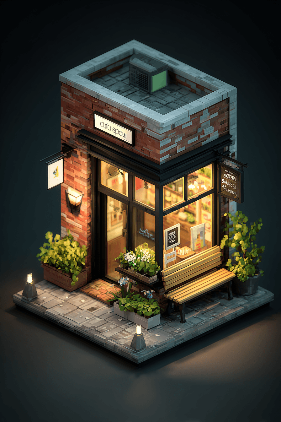Midjourney prompt: isometric view, tiny art supply shop tucked in an ... - Midjourney