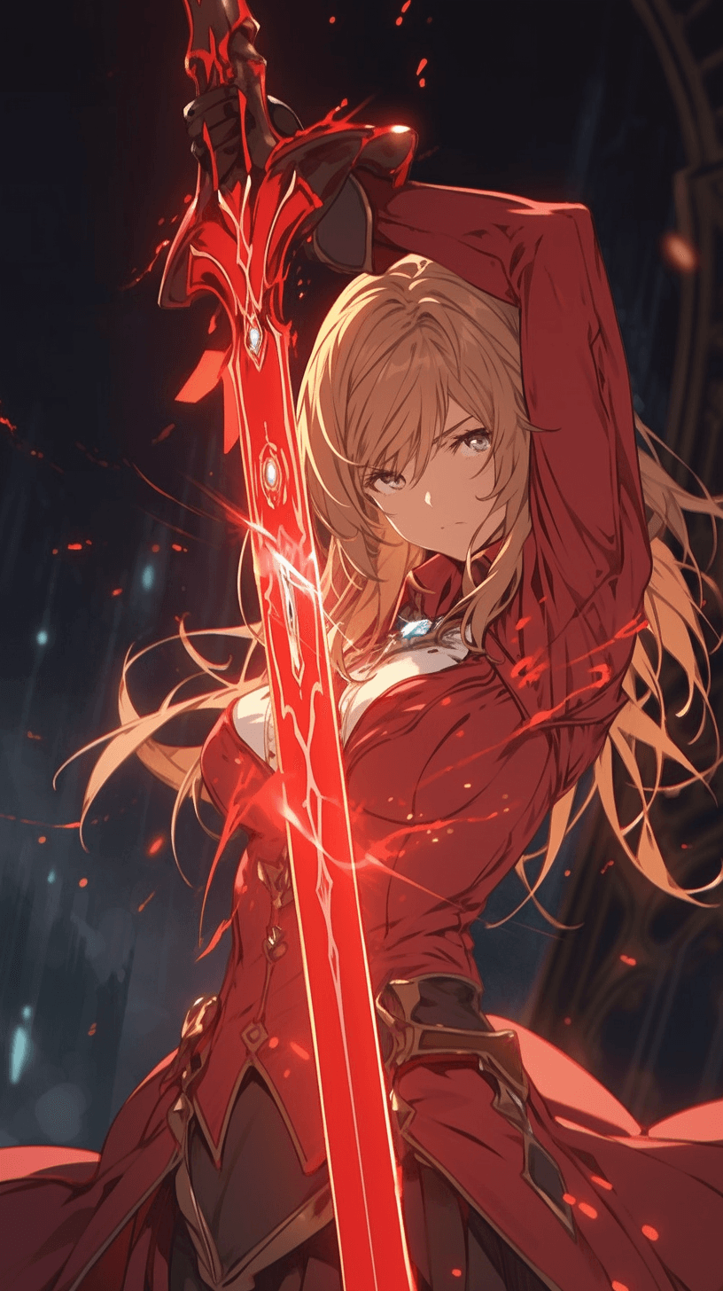 Midjourney prompt: A member of the anime SAO. heroic party. An attack... - Midjourney
