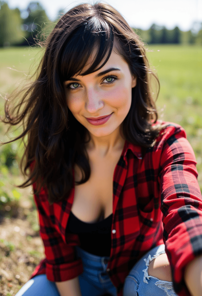 FLUX prompt: To capture this selfie, the woman chose a rustic s... - FLUX