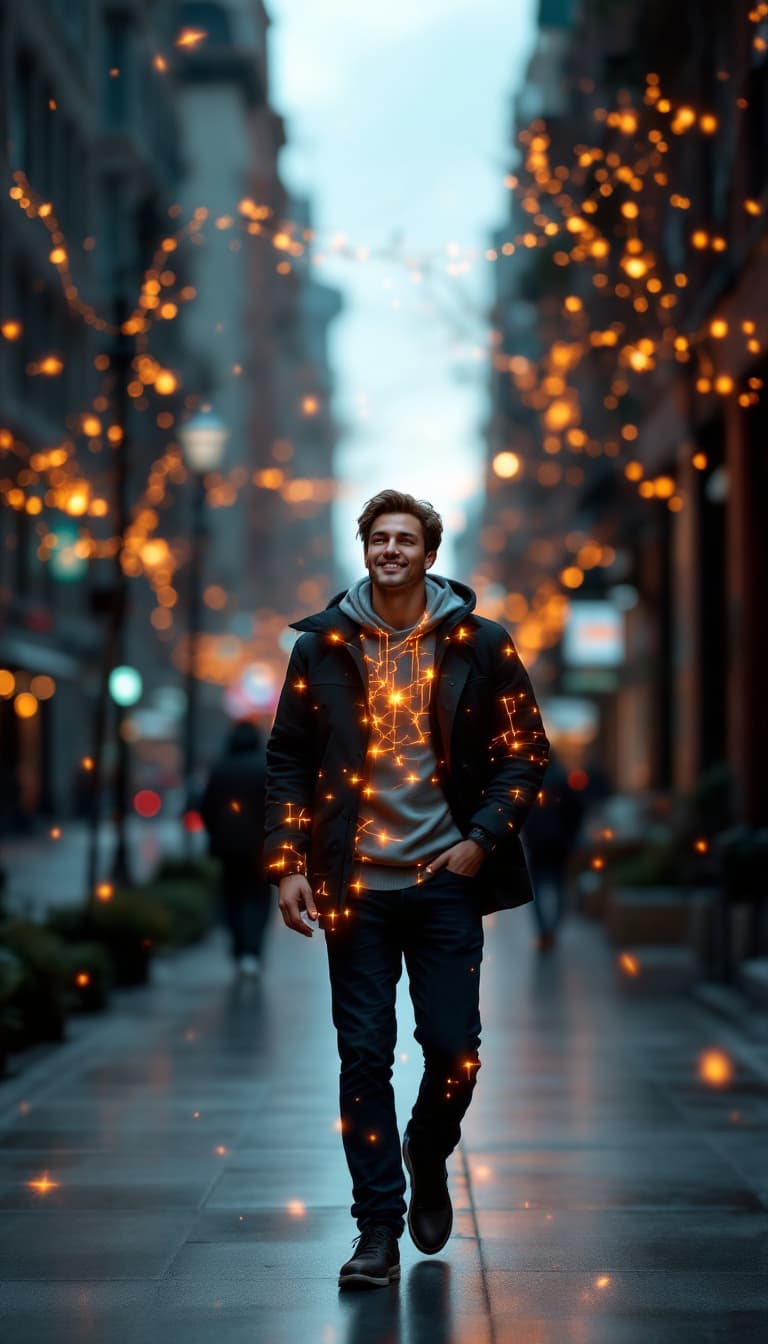 FLUX prompt: A hyperrealistic white man walks toward us, facin... - FLUX