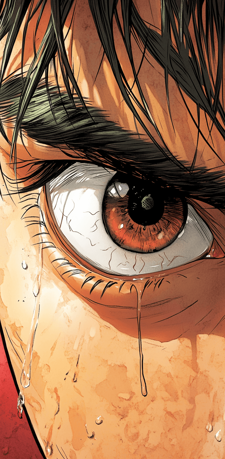 Midjourney prompt: manga panel of a close-up eye, intense, against a ... - Midjourney