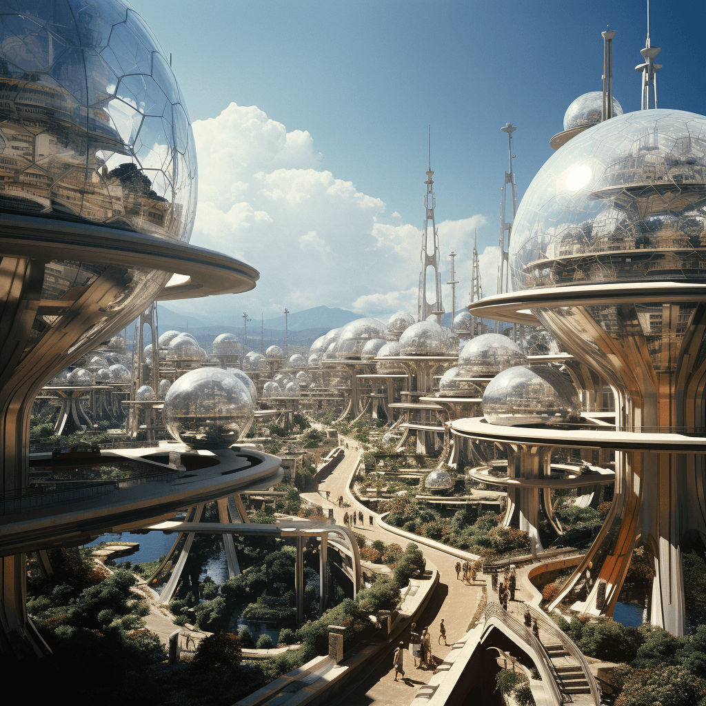 Midjourney prompt: Retrofuturism style, It is a city designed by Buck... - Midjourney