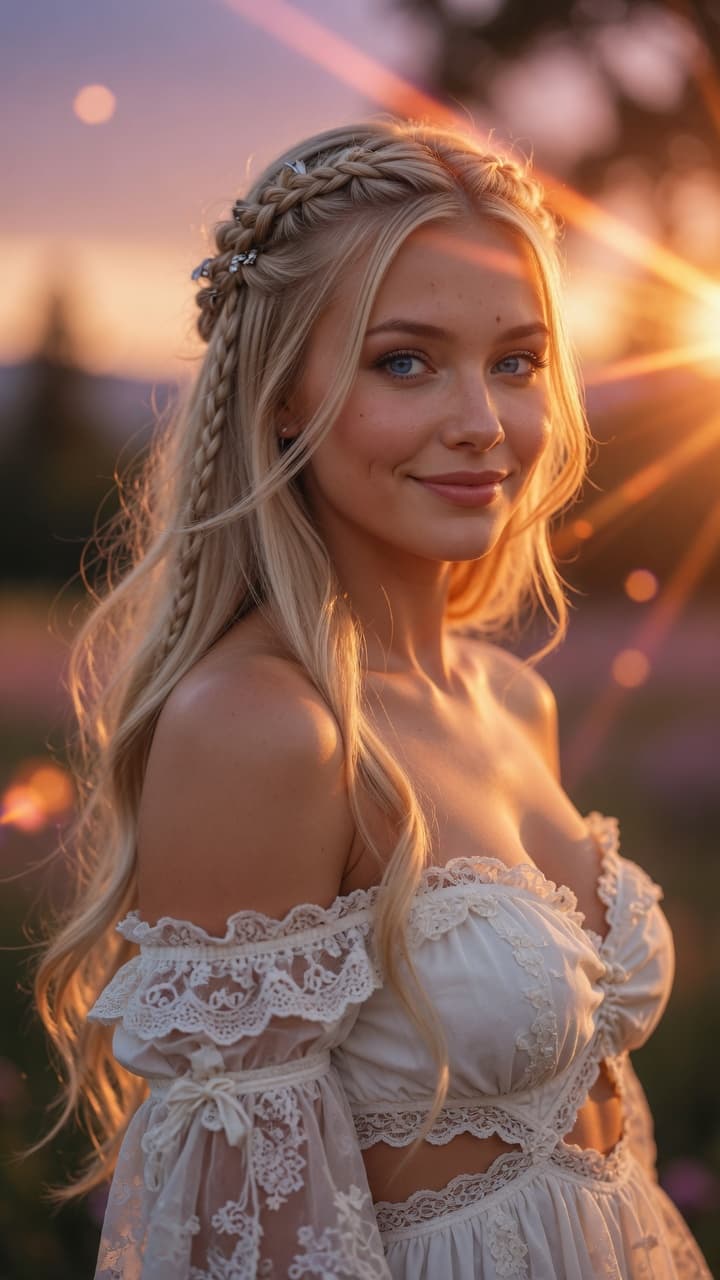A stunningly beautiful young woman with long, flow... - PromptHero