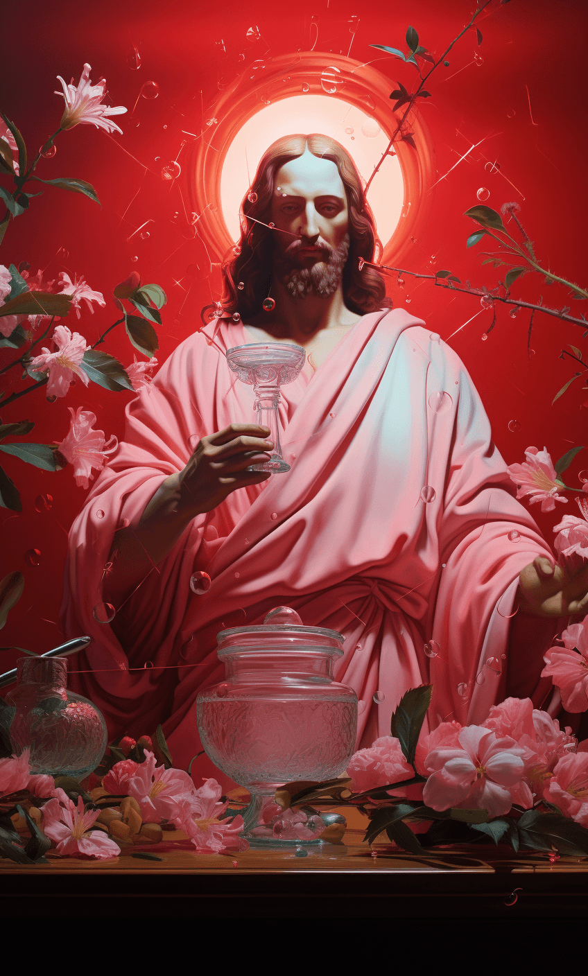 Midjourney prompt: the artist jesus christ, in the style of kitsch ae... - Midjourney