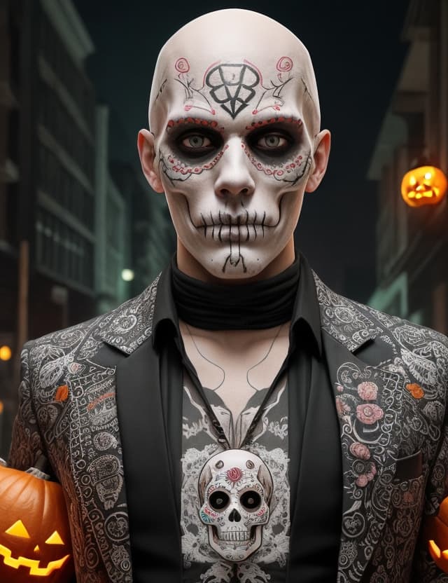 Stable Diffusion prompt: high detail, colorful, sugar skull man, white thin... - Stable Diffusion