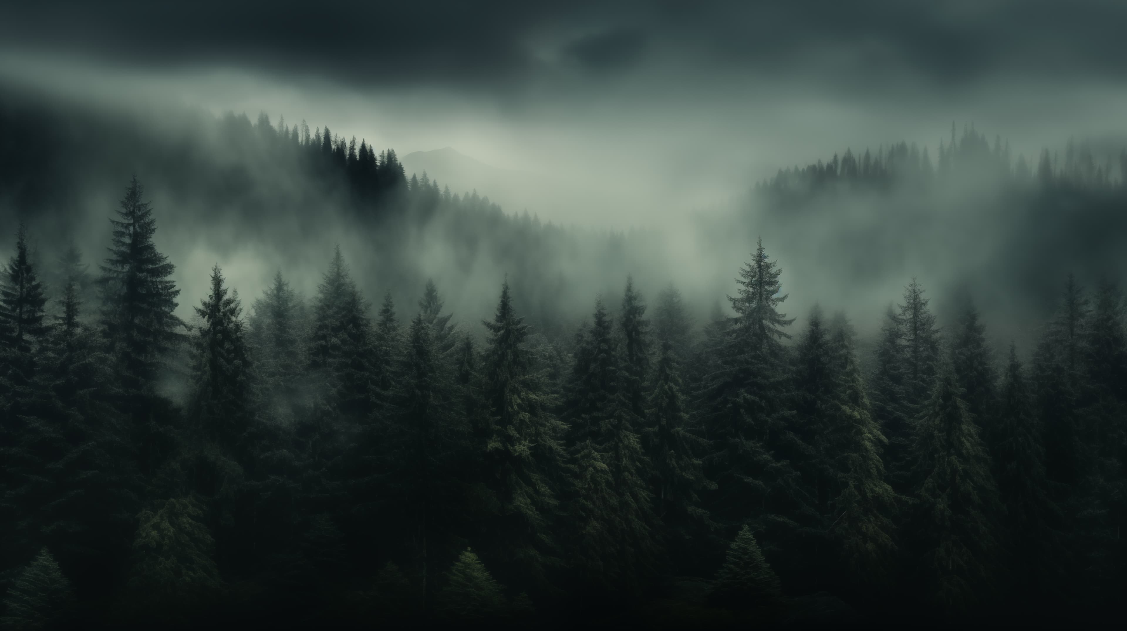 Midjourney prompt: forest with mist across the scene, in the style of... - Midjourney