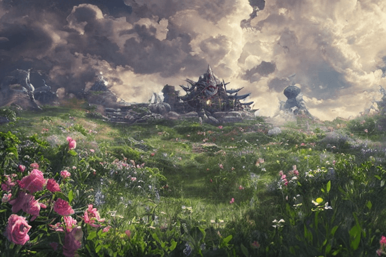 Stable Diffusion prompt: The White Castle of the King, Many flowers, A few ... - Stable Diffusion