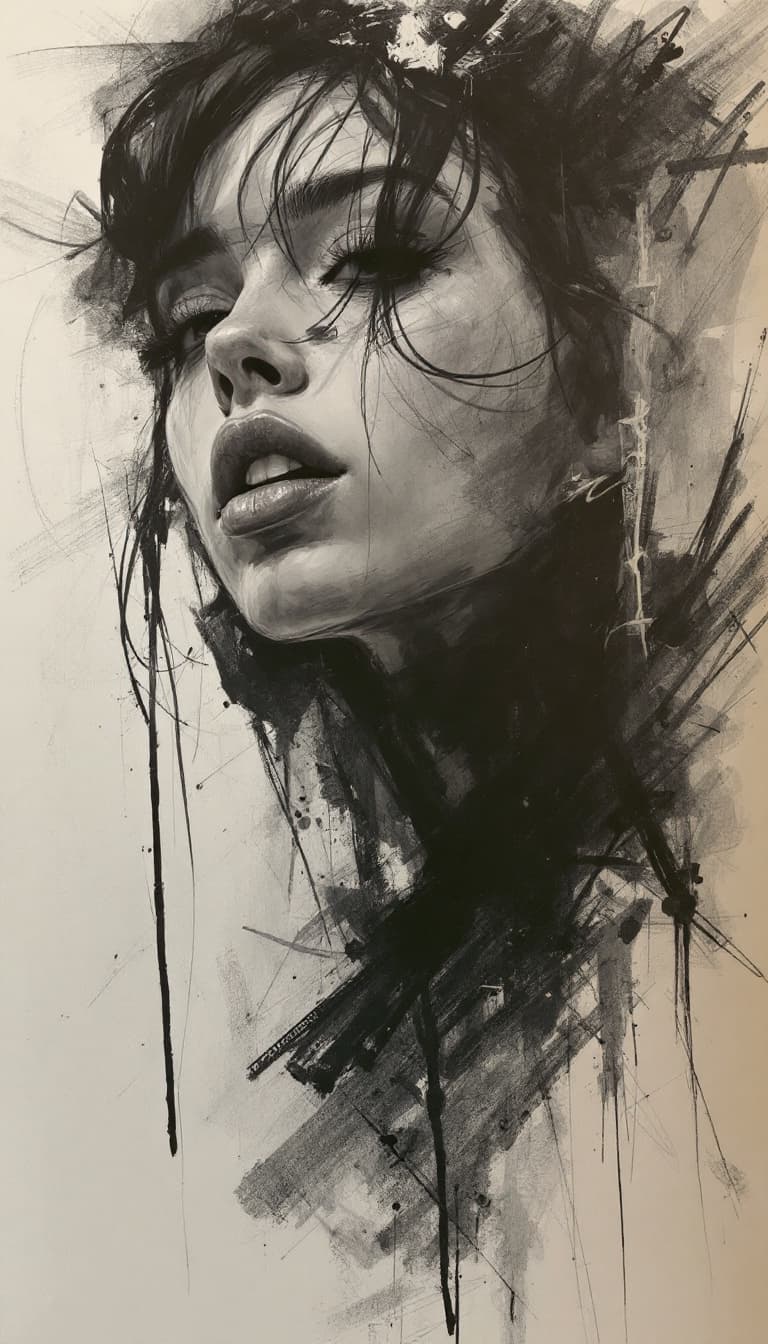 FLUX prompt: girl, charcoal sketch, expressive mood - FLUX