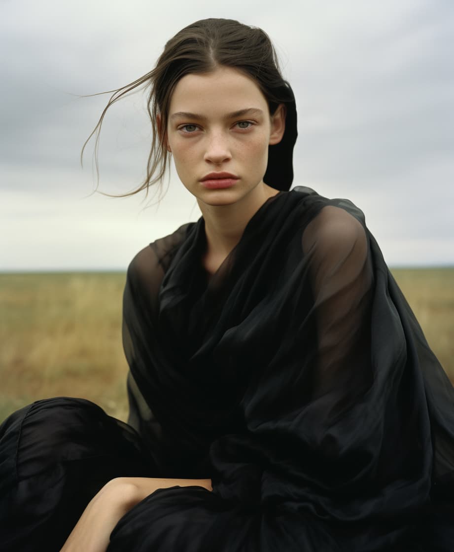 Midjourney prompt: a woman sitting on top of a lush green field, emac... - Midjourney