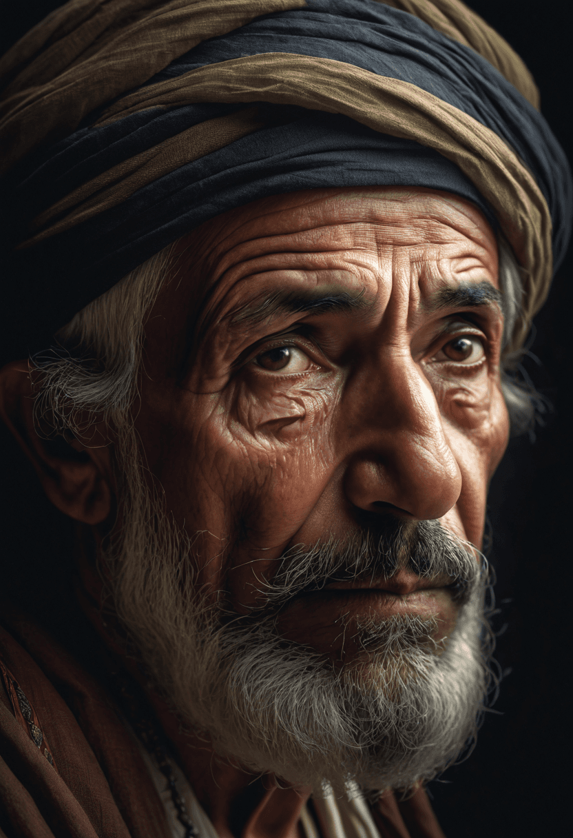 Stable Diffusion prompt: The image features an older man with a beard and m... - Stable Diffusion