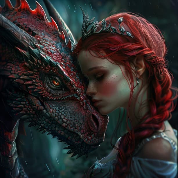 Midjourney prompt: the dragon and the princess - Midjourney