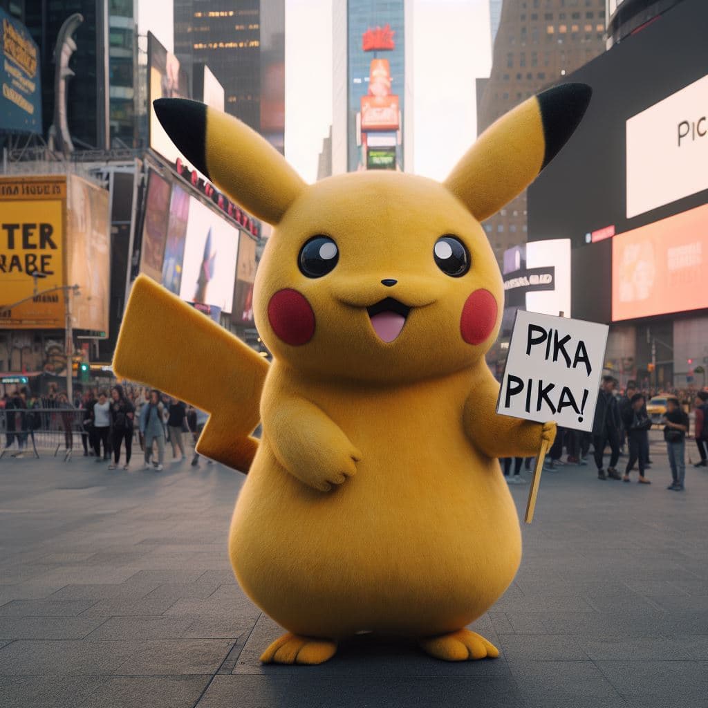 DALL·E prompt: Hyper realistic picture of pikachu facing time squ... - DALL·E