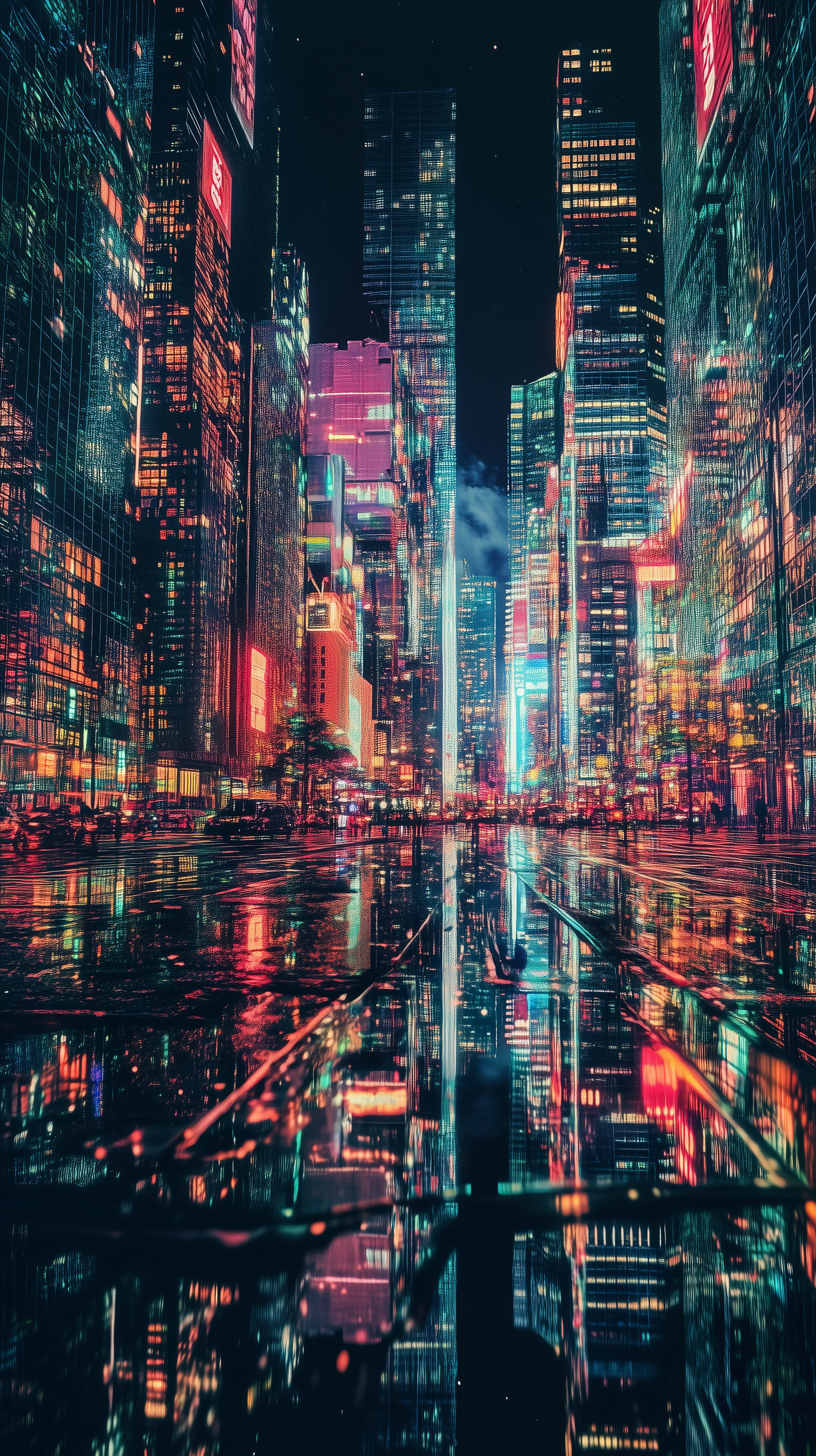 Midjourney prompt: surreal, reflective metropolis, colorful lights bo... - Midjourney