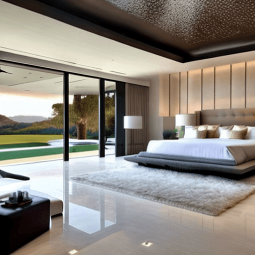Openjourney prompt: Modern master bedroom with luxury interiors with o... - Openjourney