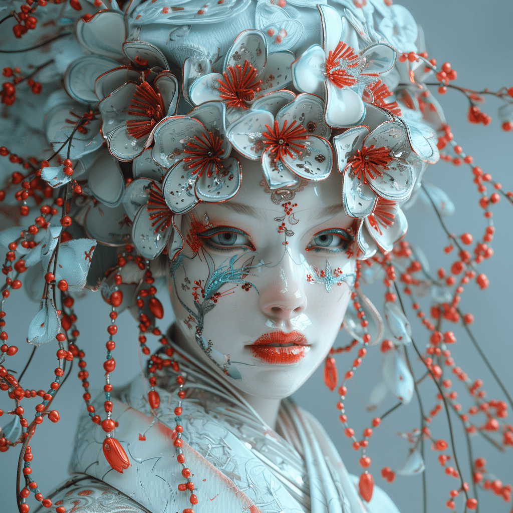 Porcelain geisha face - Midjourney