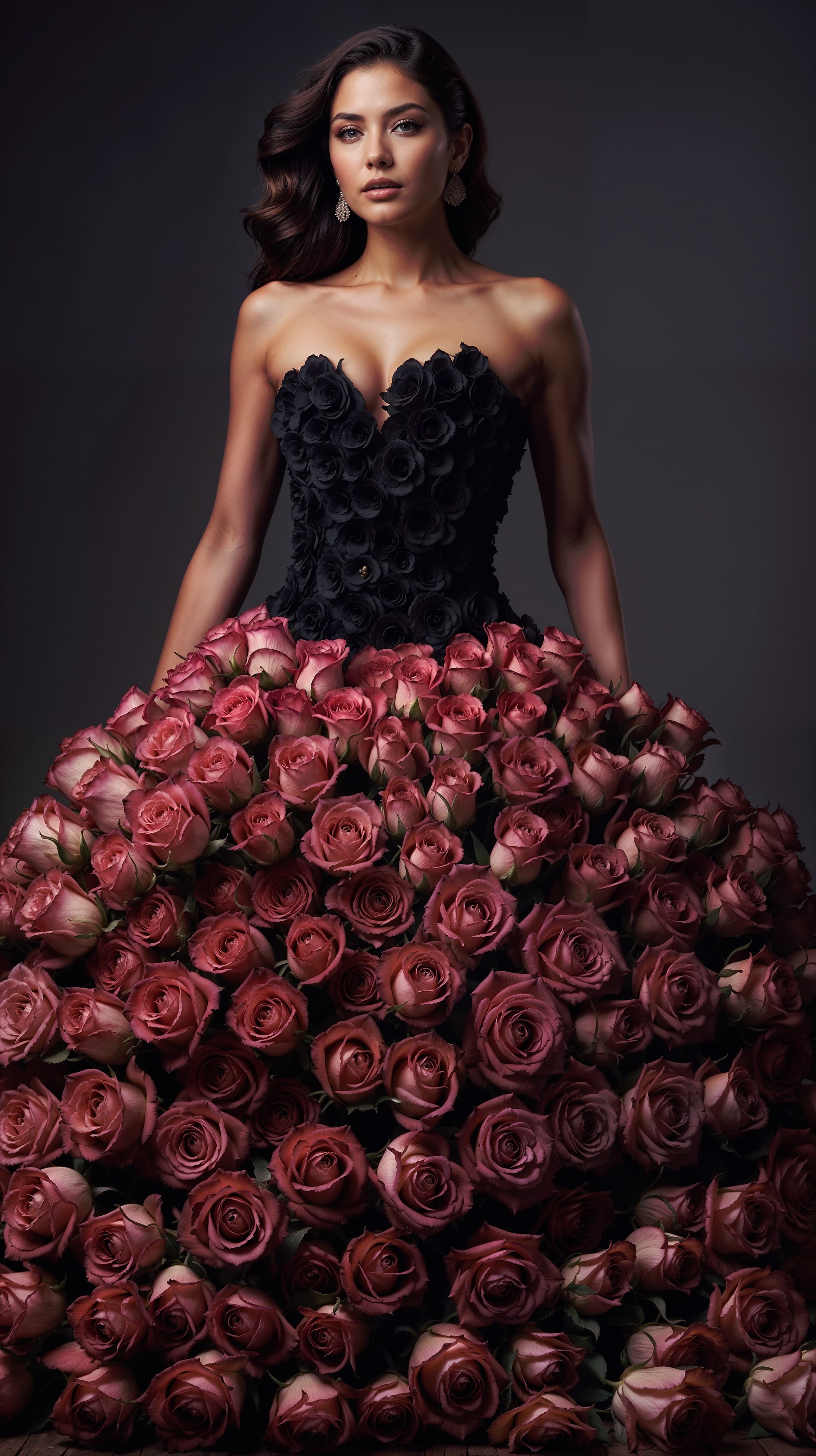 Black & Pink-Red Rose Dress - Stable Diffusion