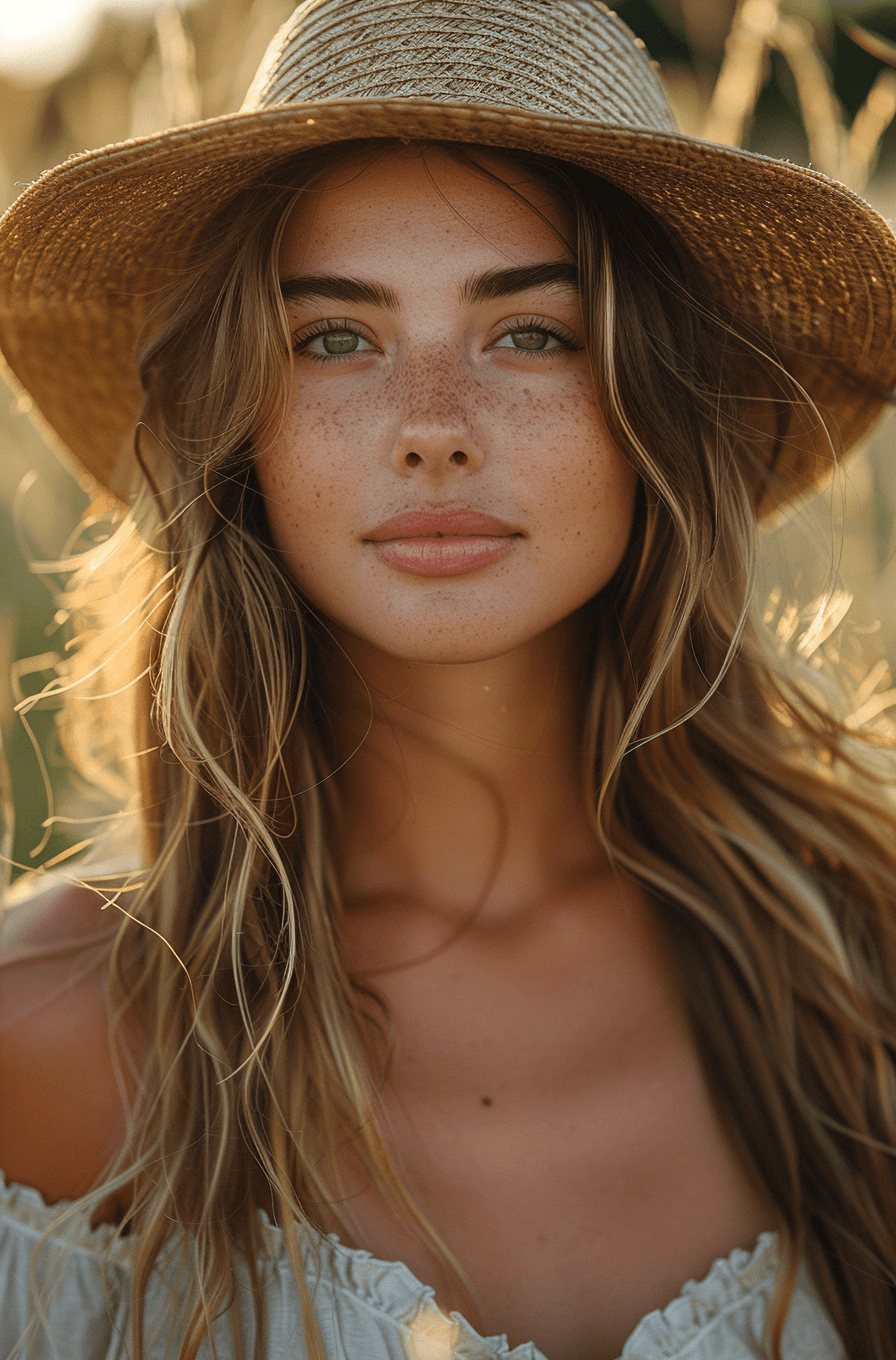 Midjourney prompt: portrait of a beautiful woman with long hair weari... - Midjourney
