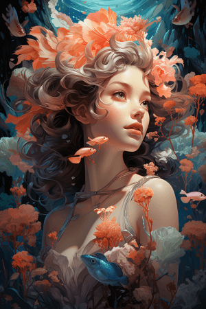 Midjourney prompt: A celestial mermaid with iridescent fins and radia... - Midjourney