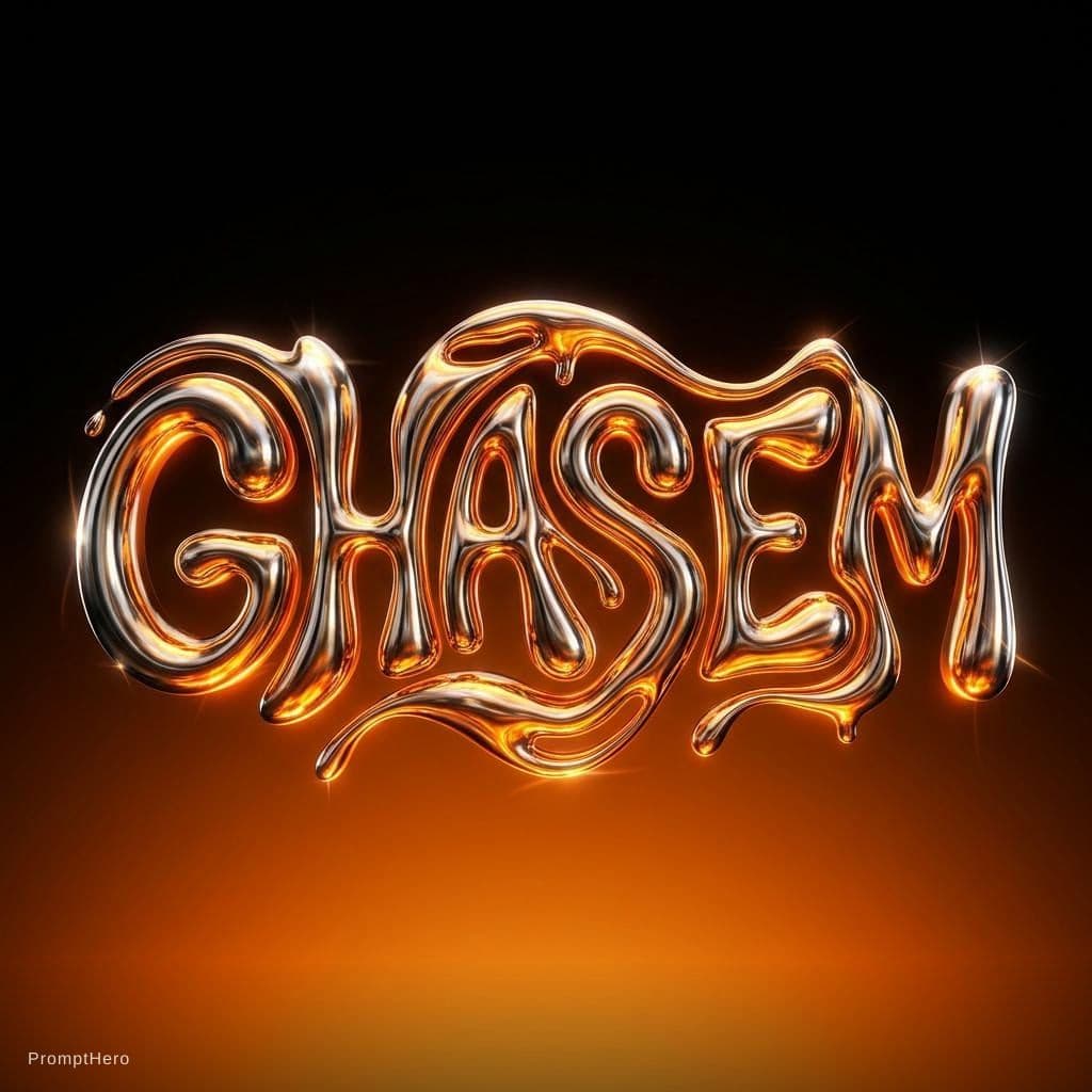Hero prompt: A 3D metallic chrome text logo that says "GHASEM",... - Hero