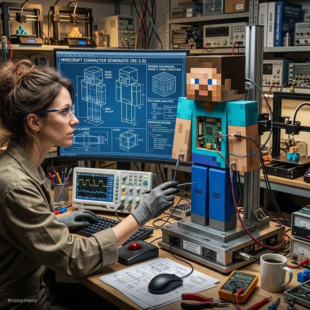 Hero prompt: Minecraft character reverse engineer picture. - Hero