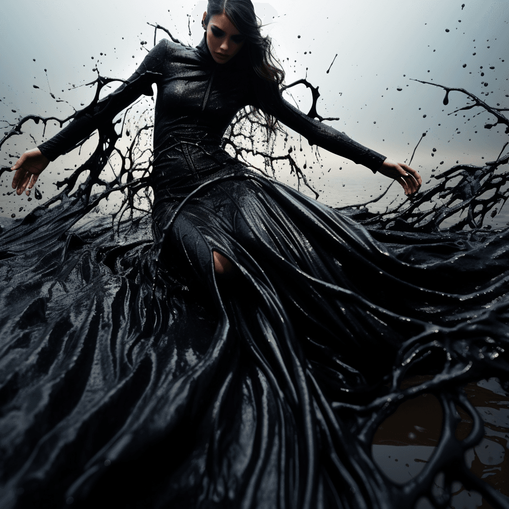 Midjourney prompt: **Fashion photograph of a woman wearing a melting ... - Midjourney