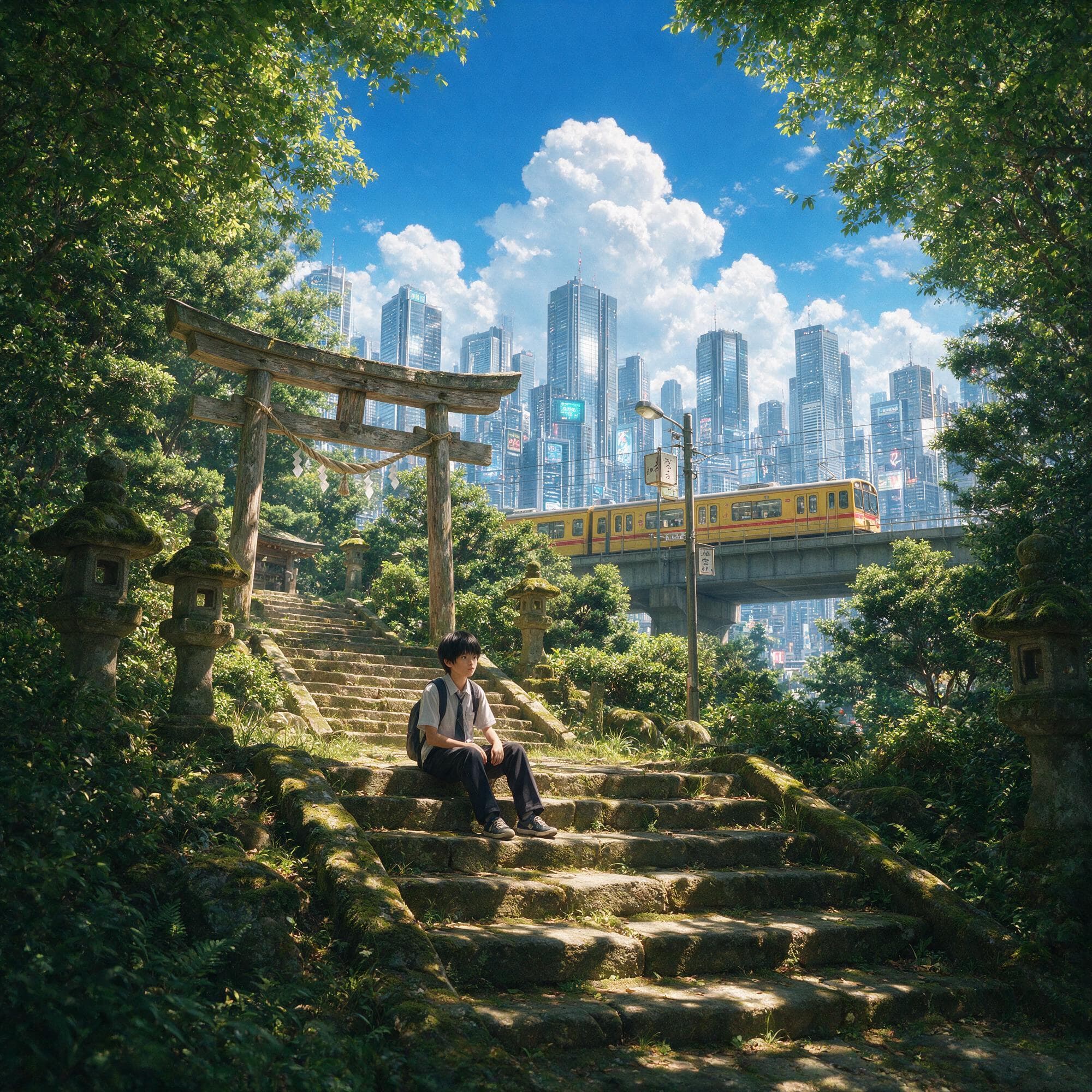 Hero prompt: scenery, 1boy, male focus, sitting, looking away, ... - Hero