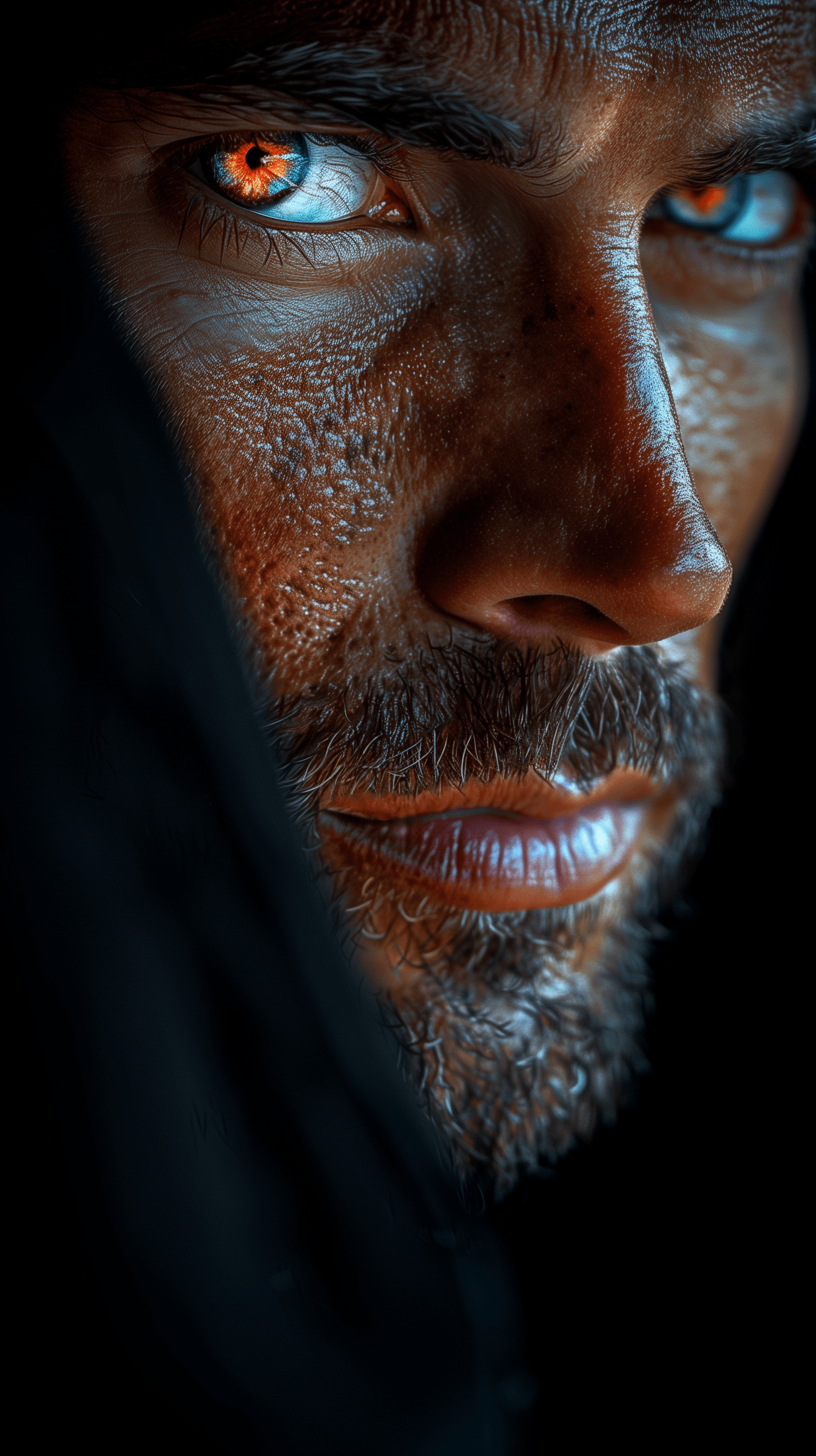 Midjourney prompt: dramatic portrait of a man, his face partially obs... - Midjourney