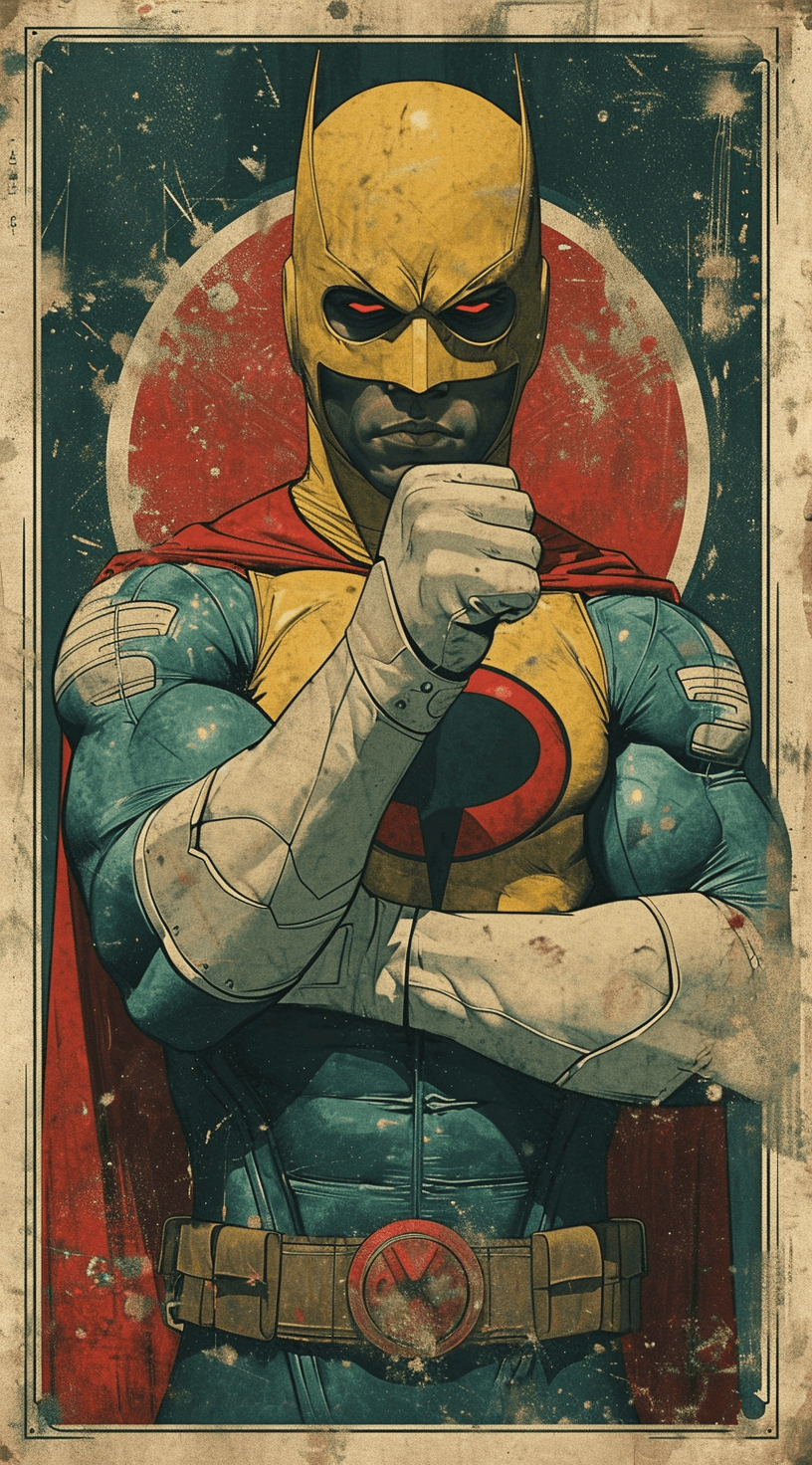 Midjourney prompt: an image of a man dressed like a superhero with hi... - Midjourney
