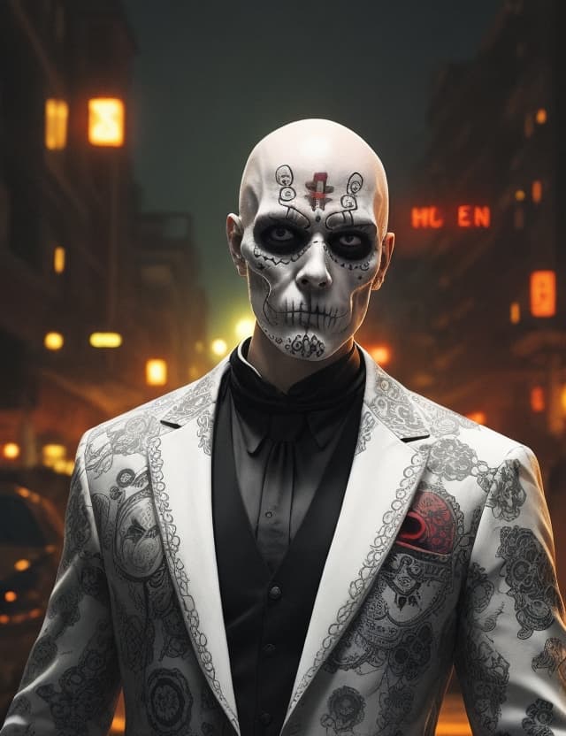 Stable Diffusion prompt: high detail, colorful, sugar skull man, white thin... - Stable Diffusion
