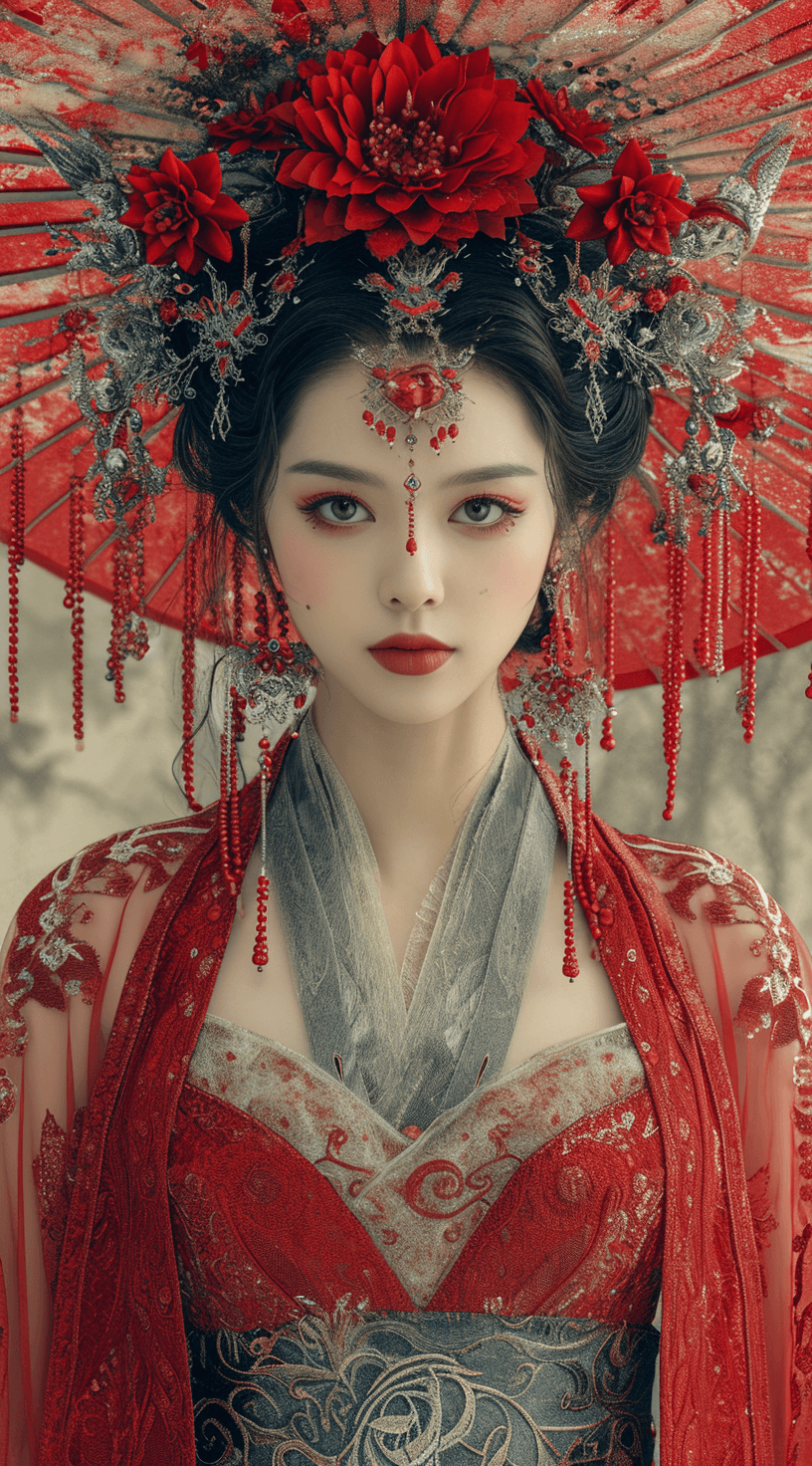 Midjourney prompt: a Chinese poster representing a woman in tradition... - Midjourney