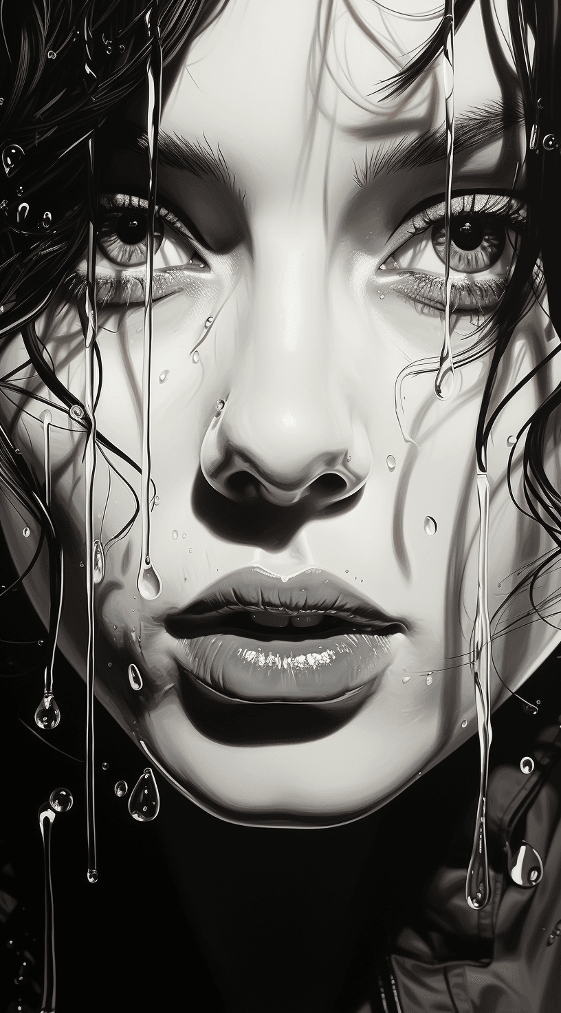 Midjourney prompt: a black and white drawing of a woman's face, in th... - Midjourney